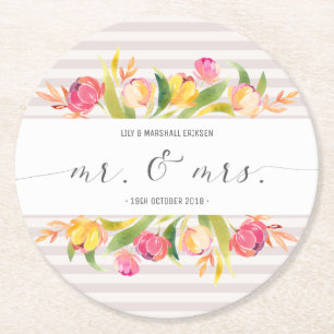 Elegant Floral Mr & Mrs Wedding   Paper Coaster