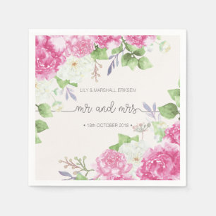 Elegant Floral Mr & Mrs Wedding   Paper Napkin