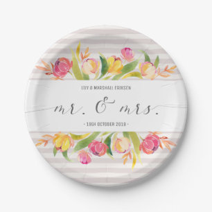 Elegant Floral Mr & Mrs Wedding   Paper Plate