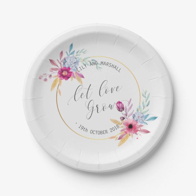 Elegant Floral Mr & Mrs Wedding | Paper Plate (Front)