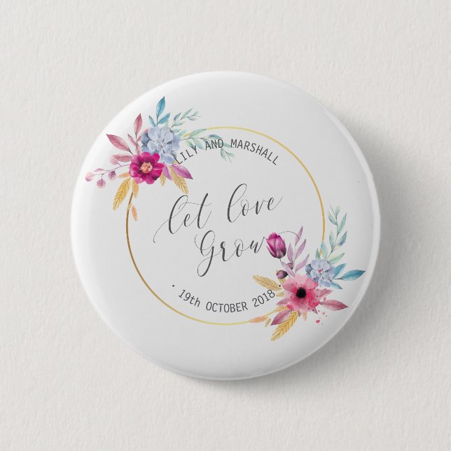 Elegant Floral Mr & Mrs Wedding | Pin Button (Front)