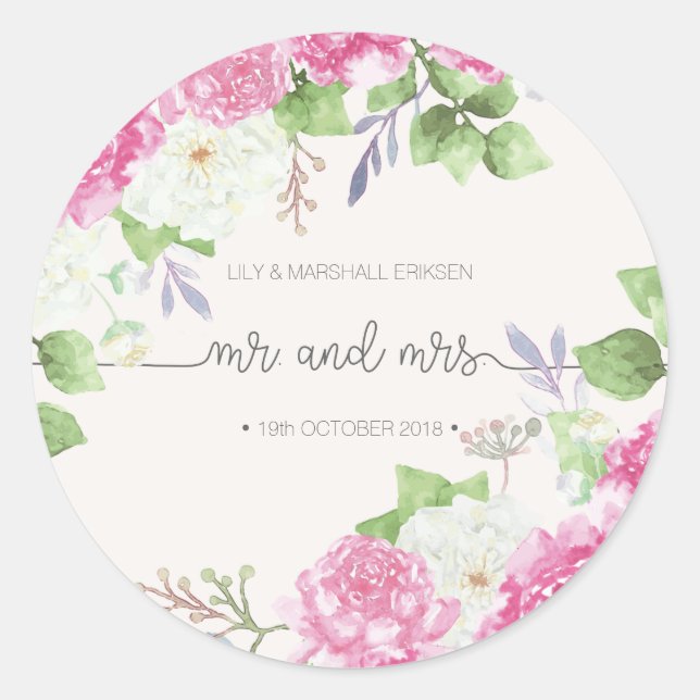 Elegant Floral Mr & Mrs Wedding | Sticker Seal (Front)