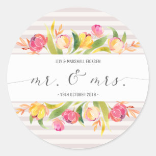 Elegant Floral Mr & Mrs Wedding Sticker Seal