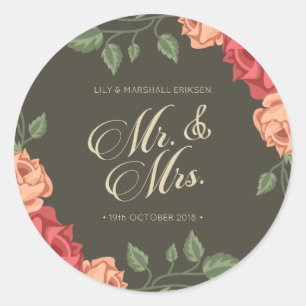 Elegant Floral Mr & Mrs Wedding   Sticker Seal