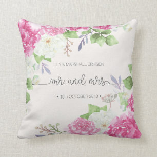 Elegant Floral Mr & Mrs Wedding   Throw Pillow
