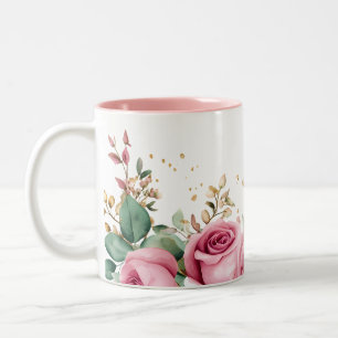Elegant Floral Mug with Pink Roses and Greenery