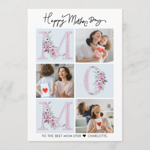 Elegant Floral Mum Photo Collage Mother's Day  Card