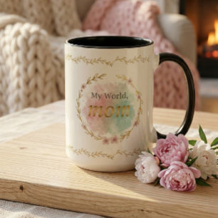 Elegant Floral Mum Quote Watercolor Design Two-Tone Coffee Mug