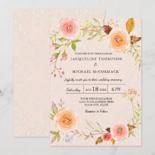 Elegant Floral n Damask Bridal Shower Wreath Invitation