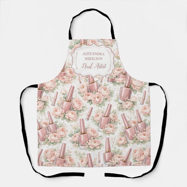 Elegant Floral Nail Artist Business Apron (Front)