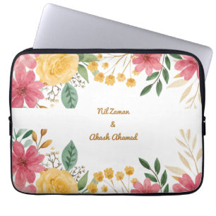 Elegant Floral & Name Bridal Shower Invitation Laptop Sleeve