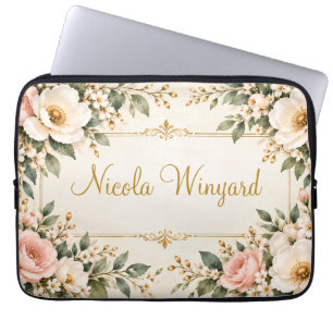 Elegant Floral Name Design Laptop Sleeve