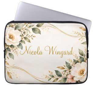 Elegant Floral Name Design Laptop Sleeve