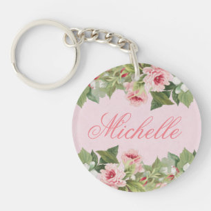 Elegant floral name keychain / keyring with flower