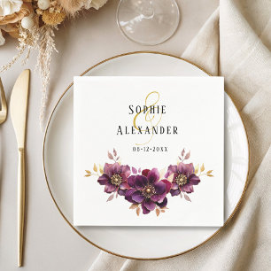 Elegant Floral Names Date Wedding Paper Napkin