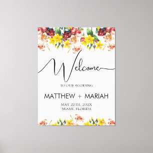 Elegant Floral Nature Calligraphy Wedding Welcome Canvas Print