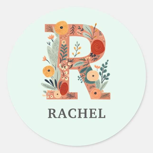 Elegant Floral Nature Letter R Personalised Name Classic Round Sticker (Front)