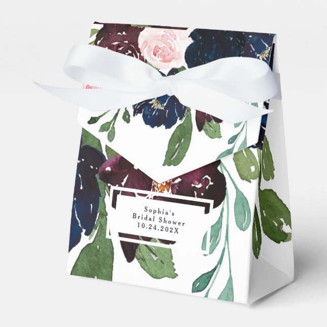 Elegant Floral Navy Blue and Plum | Bridal Shower Favour Box (Front Side)