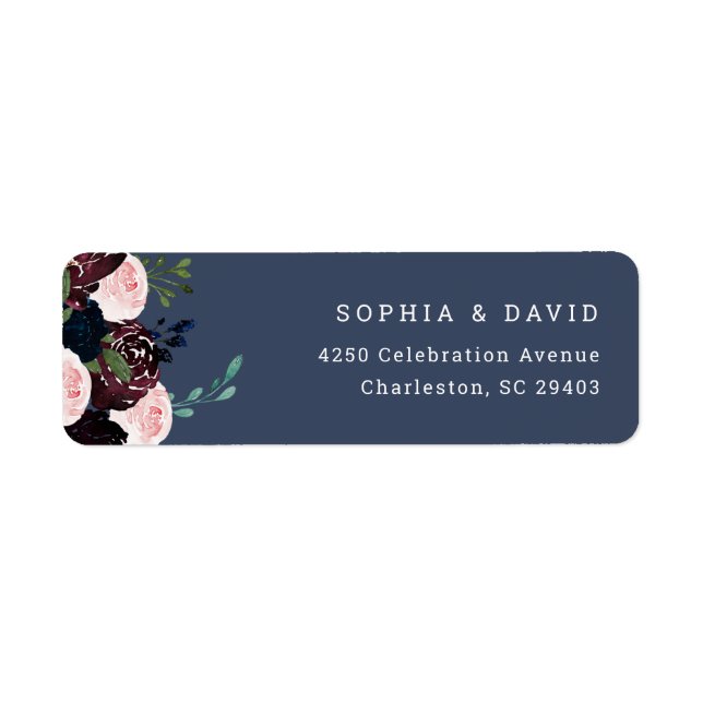 Elegant Floral Navy Blue and Plum | Wedding (Front)