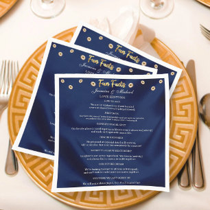 Elegant Floral Navy Blue & Gold Wedding Fun Facts  Napkin