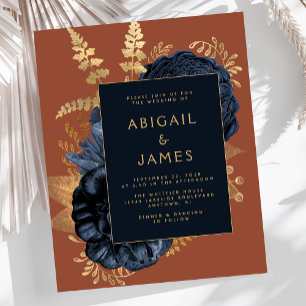 Elegant Floral Navy Blue Rust Gold Wedding