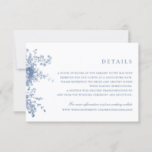 Elegant Floral Navy Blue Wedding Details Insert Invitation