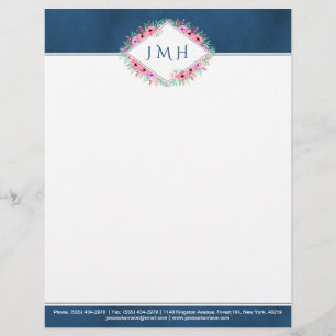 Elegant Floral & Navy Personal Or Business Custom Letterhead