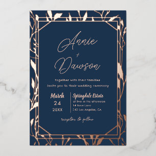 Elegant Floral Navy & Rose Gold Wedding