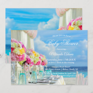 Elegant Floral Ocean Beach Baby Shower Invitation