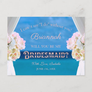 Elegant Floral Ocean Beach Rosegold Bridesmaid Invitation Postcard