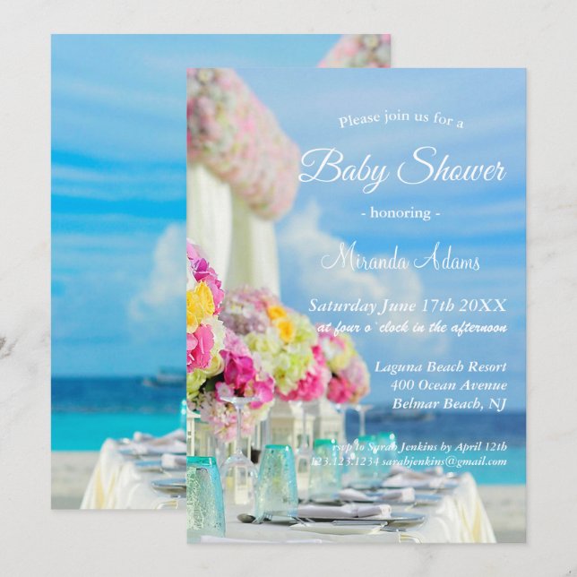 Elegant Floral Ocean Beach Summer Baby Shower Invitation (Front/Back)