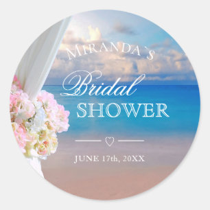 Elegant Floral Ocean Beach Summer Bridal Shower Classic Round Sticker