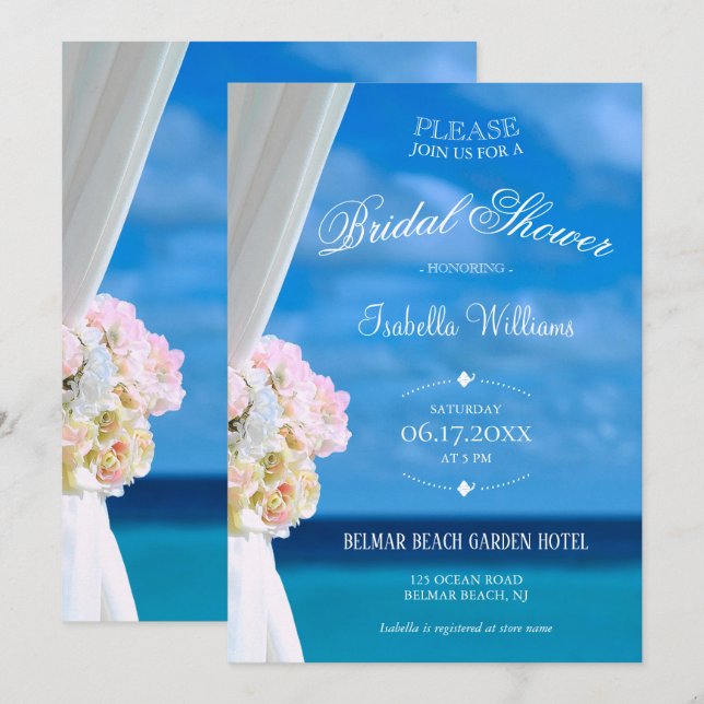 Elegant Floral Ocean Beach Summer Bridal Shower Invitation (Front/Back)