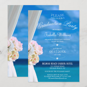 Elegant Floral Ocean Beach Summer Graduation Party Invitation