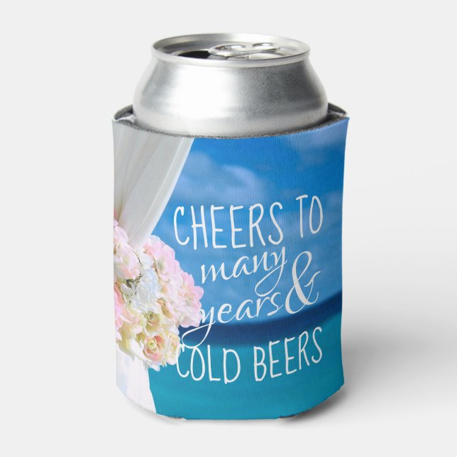 Elegant Floral Ocean Beach Summer Wedding Can Cooler (Can Front)