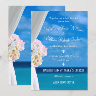 Elegant Floral Ocean Beach Summer Wedding Ceremony Invitation
