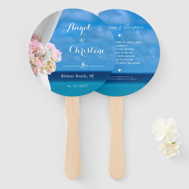 Elegant Floral Ocean Beach Summer Wedding Hand Fan (Front and Back)