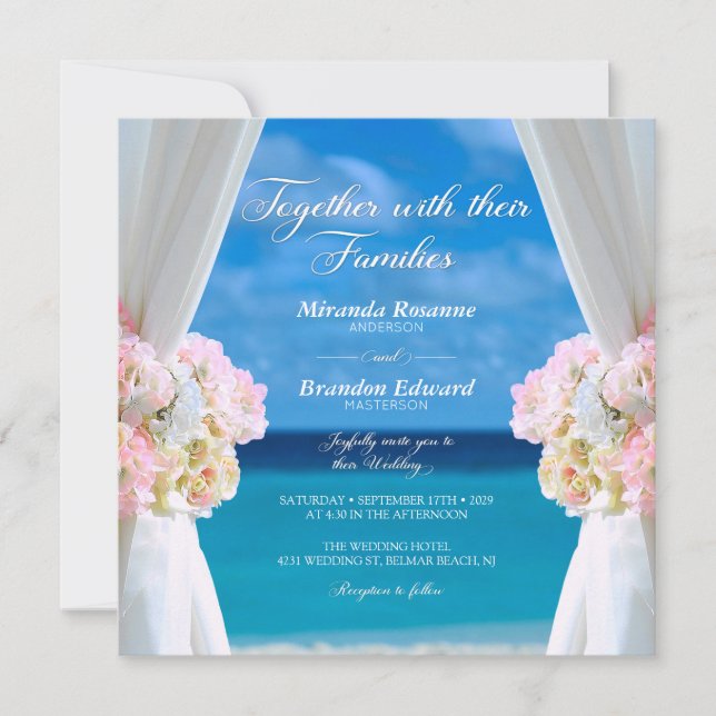 Elegant Floral Ocean Beach Summer Wedding Invitation (Front)