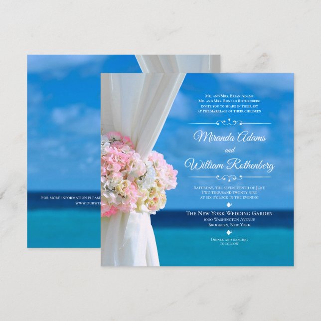 Elegant Floral Ocean Beach Summer Wedding Invitation (Front/Back)