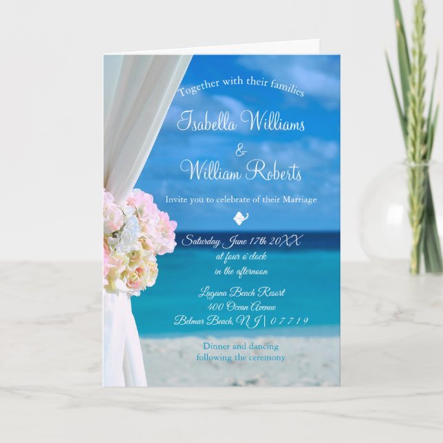 Elegant Floral Ocean Beach Summer Wedding Invitation (Front)