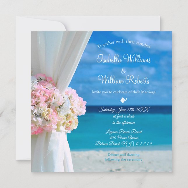 Elegant Floral Ocean Beach Summer Wedding Invitation (Front)