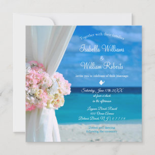 Elegant Floral Ocean Beach Summer Wedding Invitation