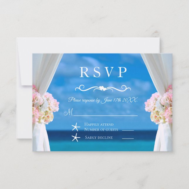 Elegant Floral Ocean Beach Summer Wedding RSVP (Front)