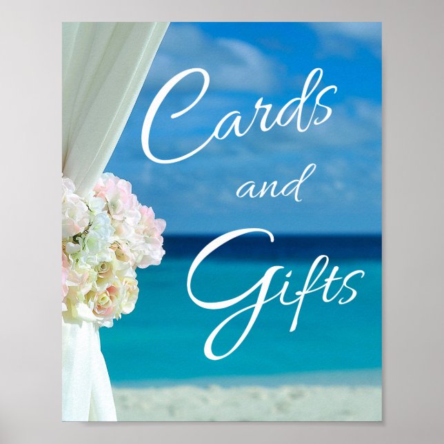 Elegant Floral Ocean Beach Summer Wedding Sign (Front)