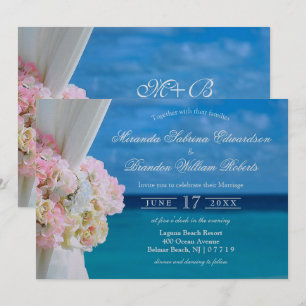 Elegant Floral Ocean Beach Wedding Invitation
