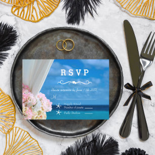 Elegant Floral Ocean Beach Wedding RSVP Card
