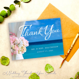 Elegant Floral Ocean Summer Beach Wedding Thank You Card