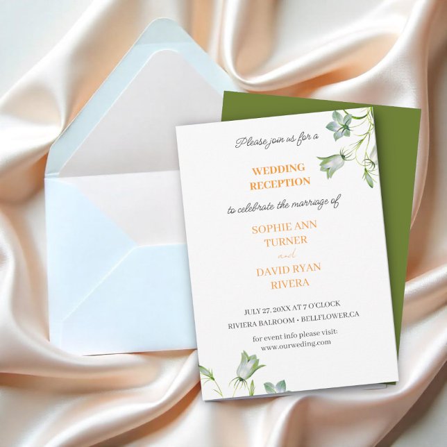 Elegant Floral Olive Bellflower Wedding Reception Invitation (Creator Uploaded)