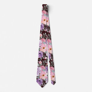 Elegant Floral on Burgundy Watercolor Wedding Tie