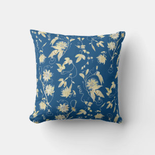 Elegant Floral on Classic Blue Cushion